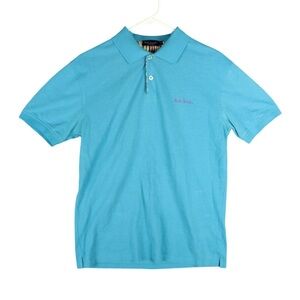 Paul Smith Polo Shirt Men Large Blue Short Sleeve Preppy Embroidered Logo